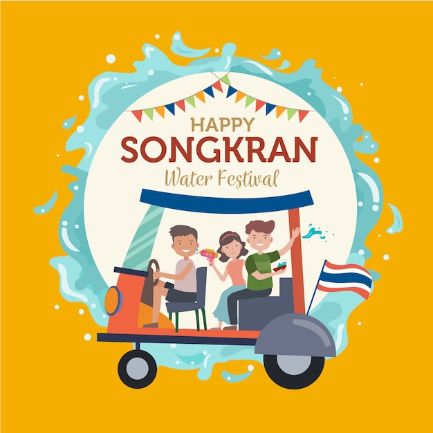 Celebração do festival de songkran design plano