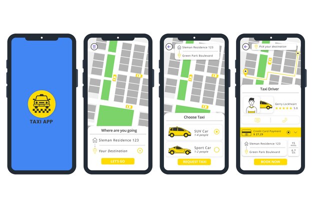 Vetor grátis celular com aplicativo de táxi