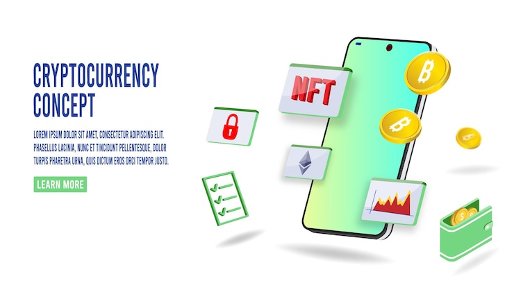 Vetor grátis celular com tela de gráfico de negociação e moeda de ouro no aplicativo móvel ewallet celular em negociação comprar e vender conceito de criptomoeda com fundo gráfico financeiro