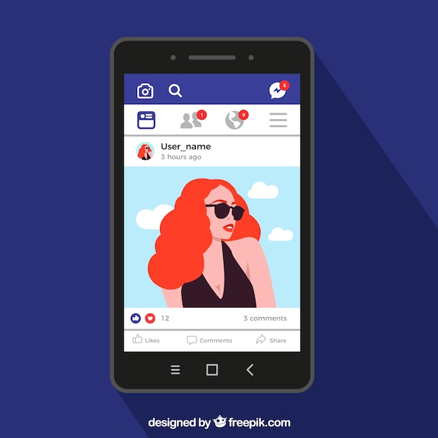 Vetor grátis celular plano com notificações no facebook
