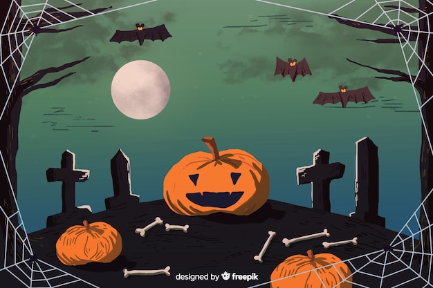 Cemitério em um fundo de halloween de lua cheia