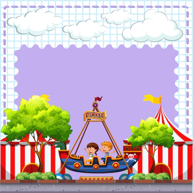 Vetor grátis cena circo, com, duas crianças, montando