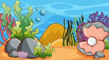 Vetor grátis cena com algas e pérolas debaixo d'água