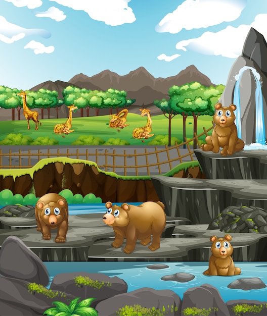 Vetor grátis cena com animais no zoológico