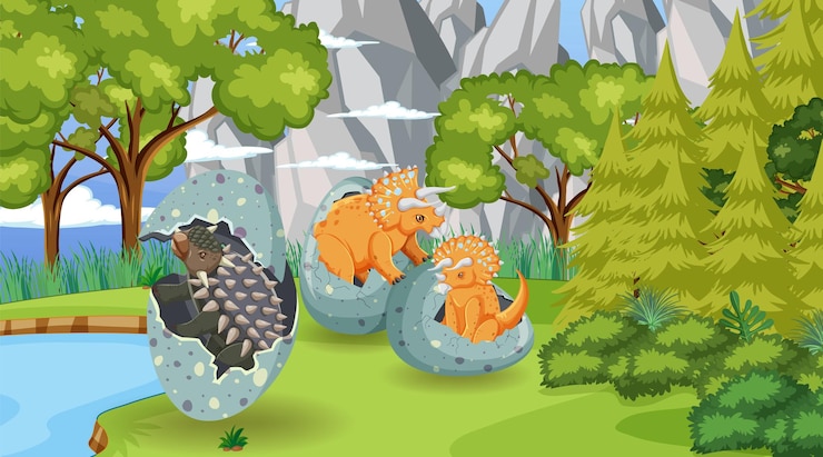 Vetor grátis cena com dinossauros na floresta