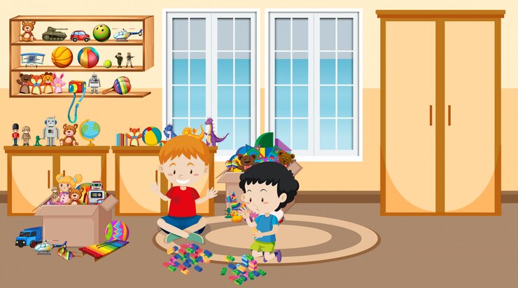 Vetor grátis cena com dois meninos brincando no quarto
