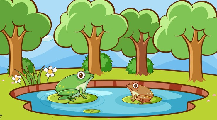 Vetor grátis cena com dois sapos na floresta