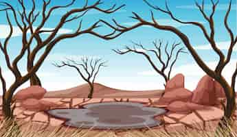 Vetor grátis cena com lago de lama e árvores secas