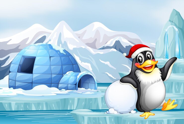 Vetor grátis cena com pinguim feliz