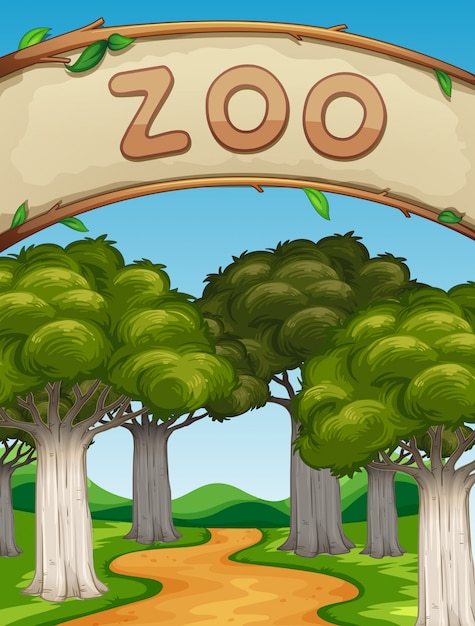 Cena com zoológico e árvores