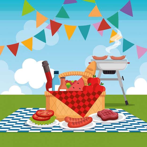 cena de celebração de festa de piquenique