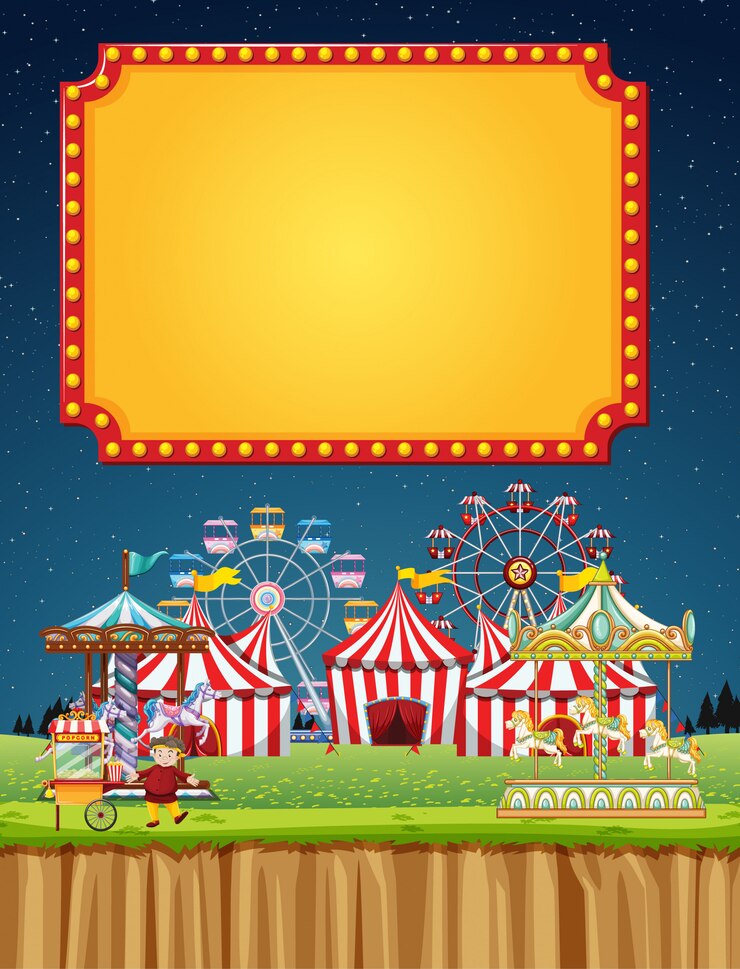 Vetor grátis cena de circo com modelo de sinal no céu noturno