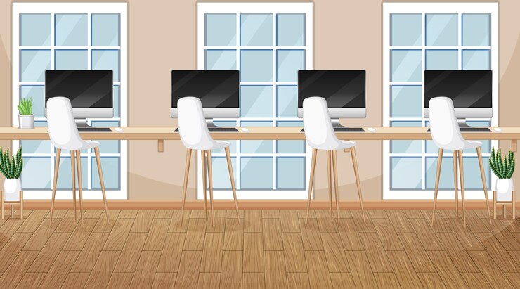 Vetor grátis cena de escritório com muitos computadores na mesa