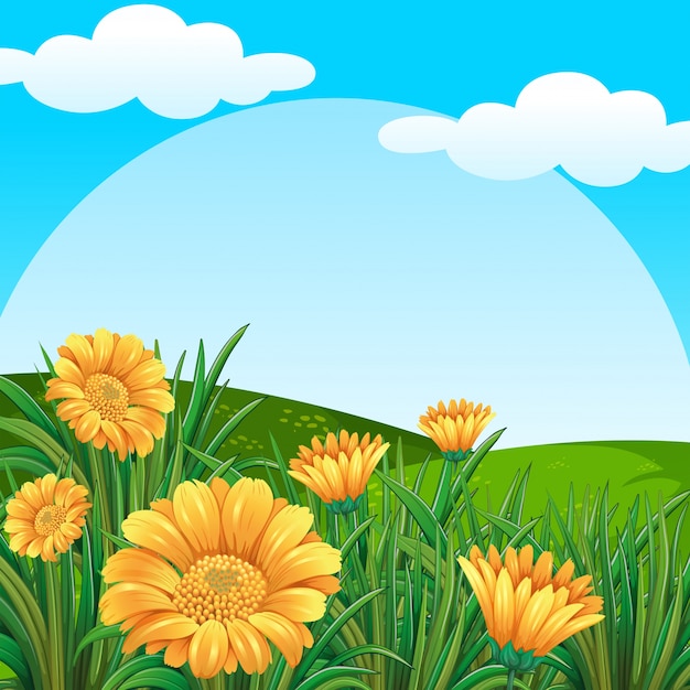 Vetor grátis cena de fundo com flores amarelas no campo