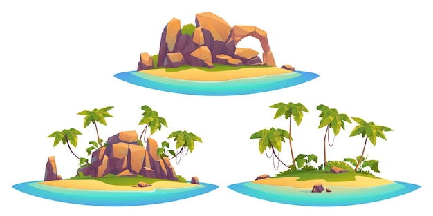 Vetor grátis cena de ilha tropical desabitada, pequena ilha rochosa