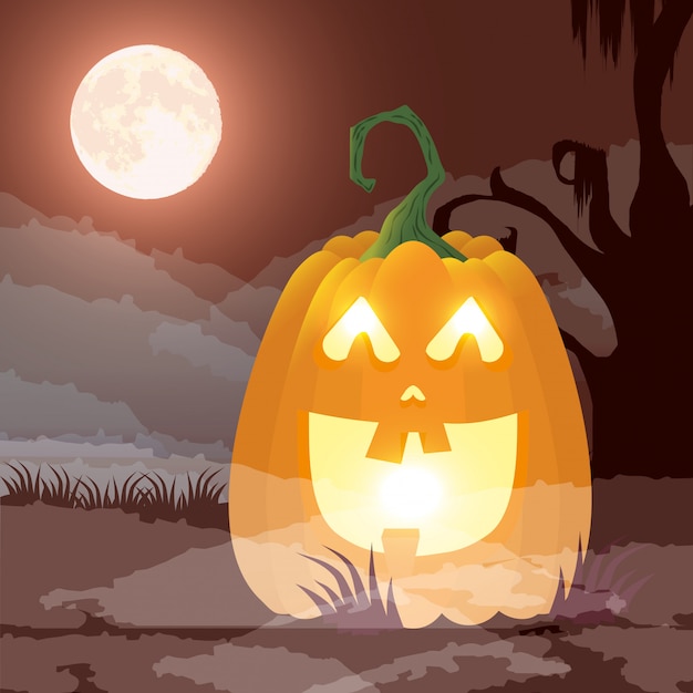 Cena de noite escura de Halloween com abóbora