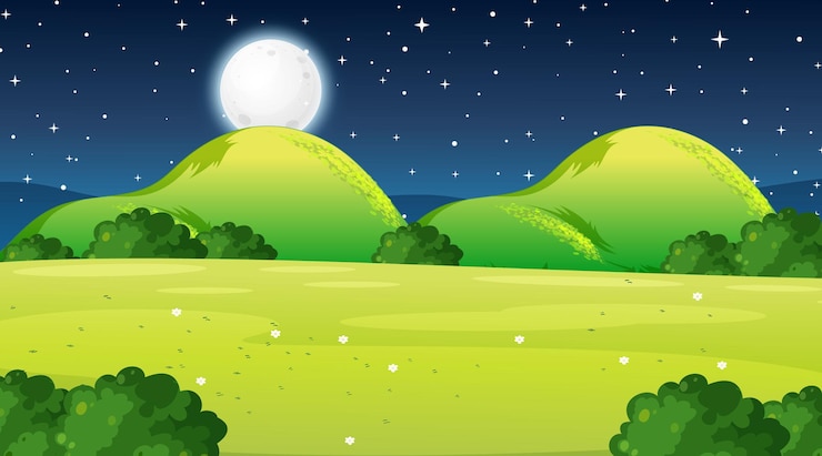 Vetor grátis cena de paisagem de um prado vazio à noite