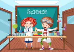Vetor grátis cena de sala de aula com cientista fazendo experimento