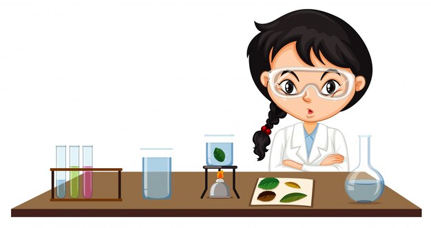 Cena de sala de aula com estudante de ciência fazendo experimento