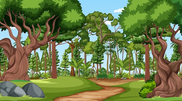 Cenário florestal com várias árvores florestais