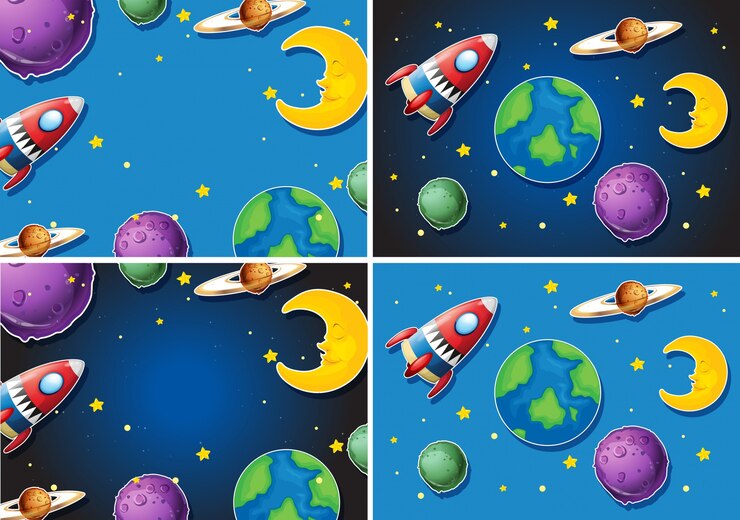 Vetor grátis cenas com foguete e planetas