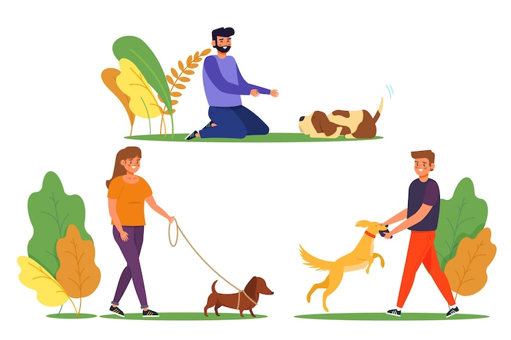 Vetor grátis cenas todos os dias com o conceito de animais de estimação com coleção de cães