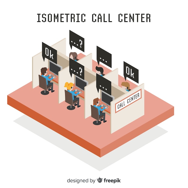 Central de atendimento criativo em estilo isométrico