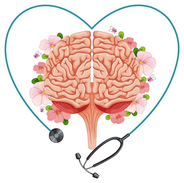 Cérebro humano com estetoscópio ao redor