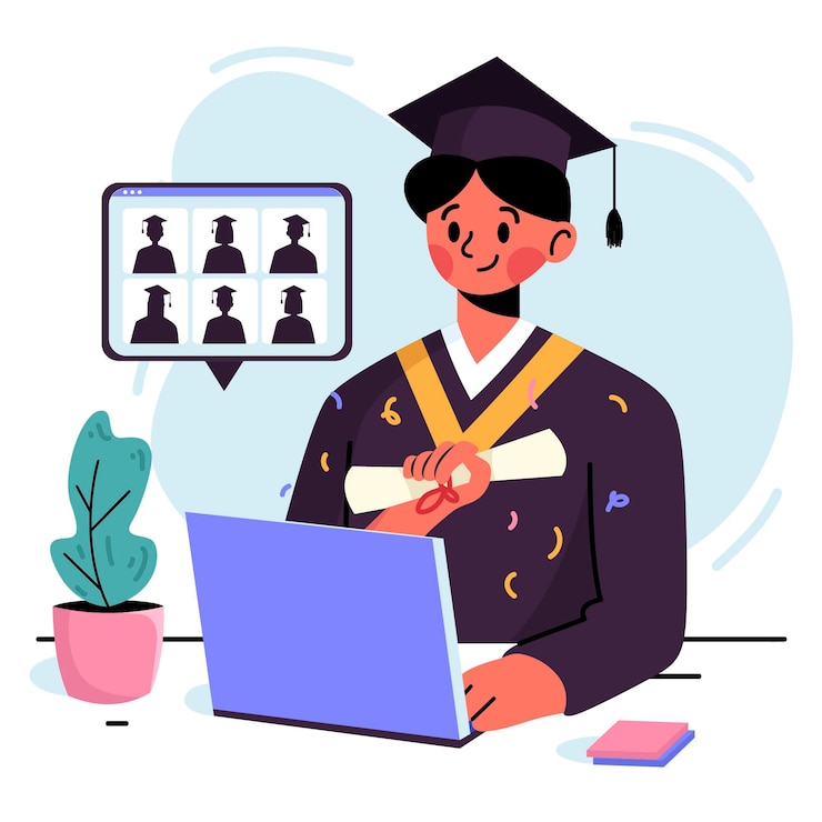 Vetor grátis cerimônia de graduação virtual com graduação