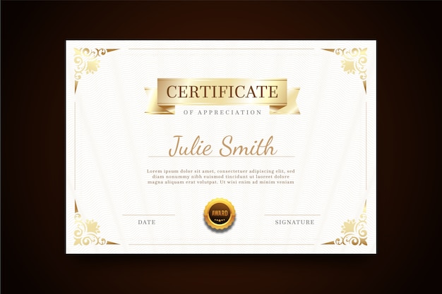 Certificado com modelo elegante de quadro