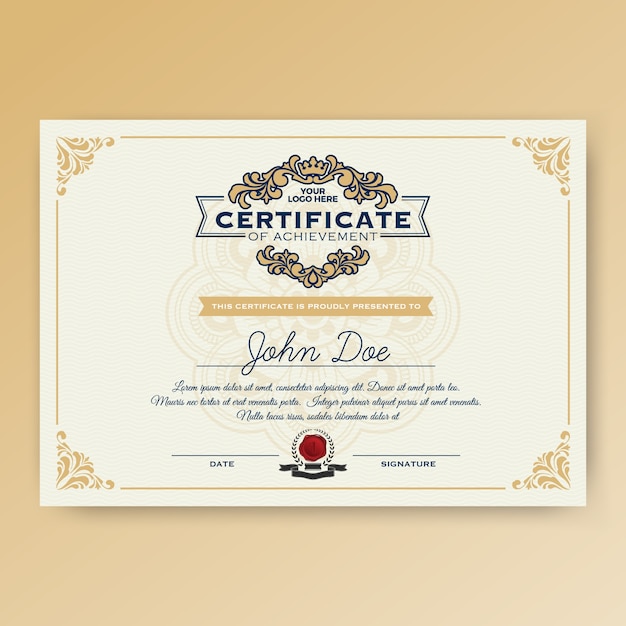 Certificado de conquista elegante vintage Vetor Premium