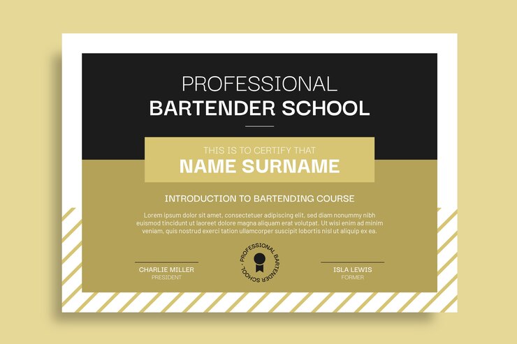Vetor grátis certificado de escola de barman moderno