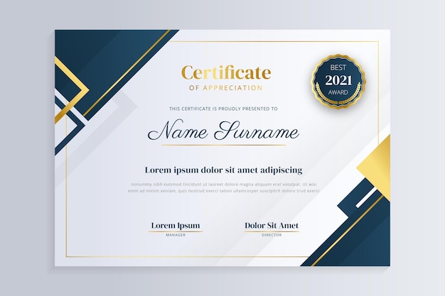 Certificado de luxo gradiente dourado