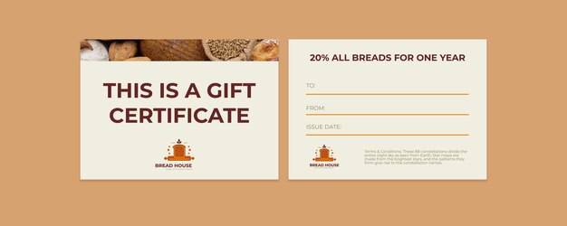 Certificado de presente de pão fresco desenhado à mão
