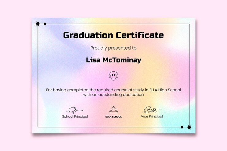 Vetor grátis certificado do ensino médio moderno ella