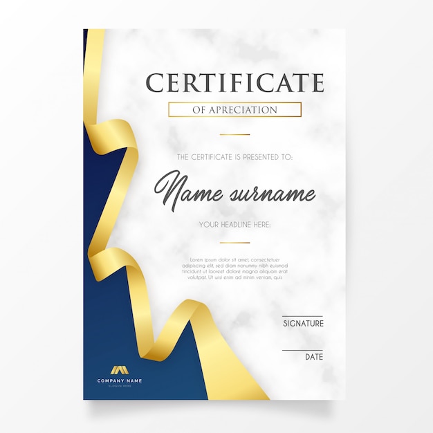 Certificado elegante com fita dourada