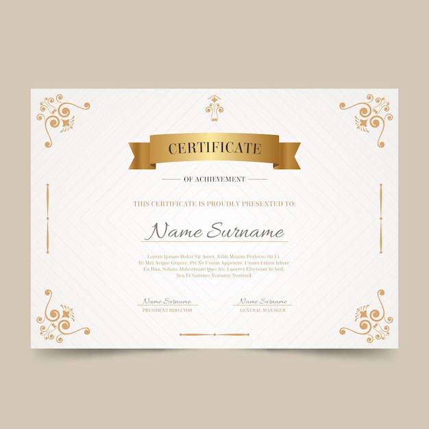 Certificado elegante com moldura dourada