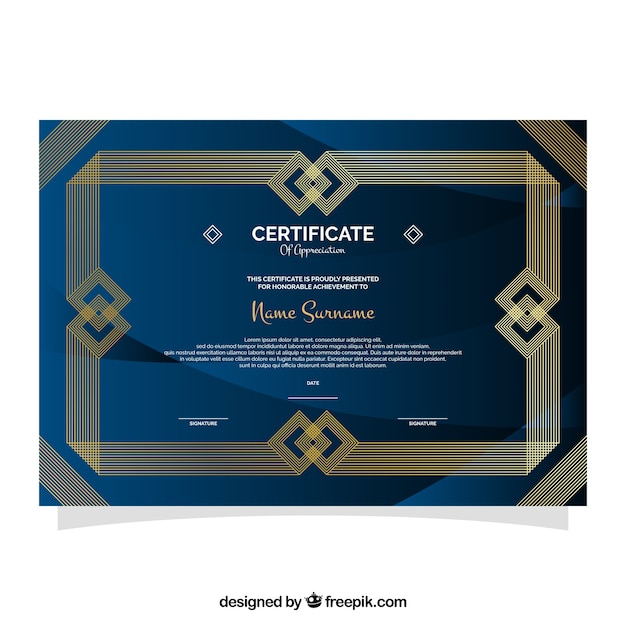 Certificado elegante de excelência