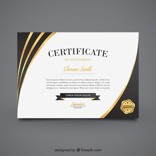 certificado elegante de realização com elementos dourados