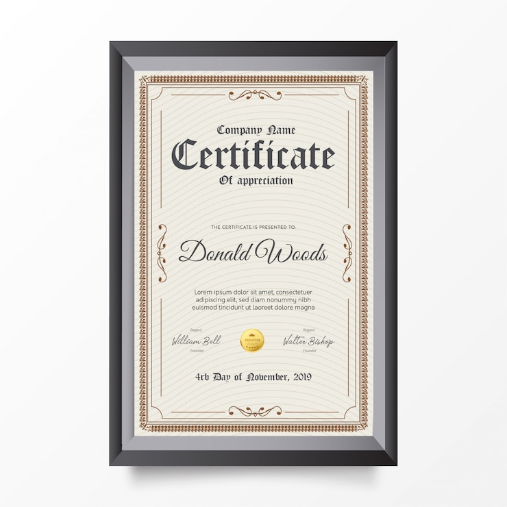 Vetor grátis certificado tradicional vertical com ornamentos