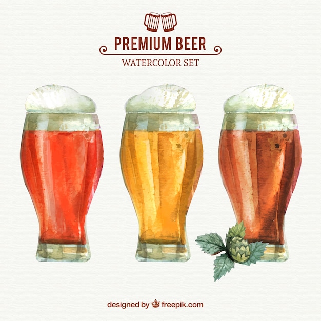 Vetor grátis cervejas premium em aquarelas