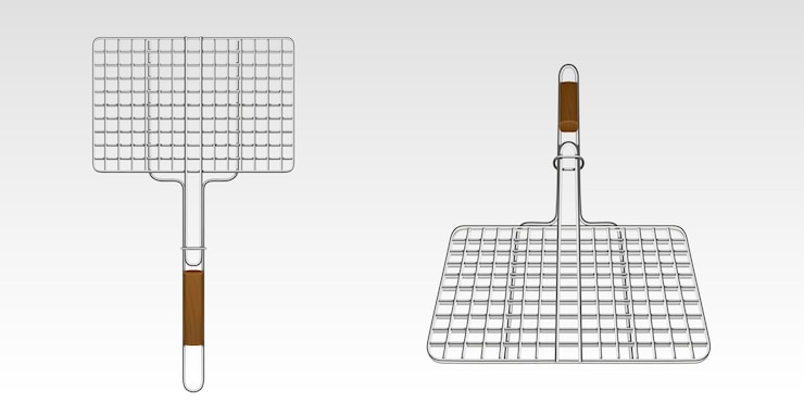 Vetor grátis cesta de grelha para churrasco com cabo de madeira