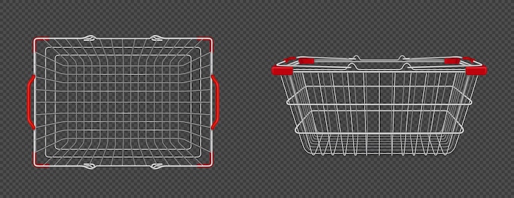 Vetor grátis cesta de supermercado de metal na vista superior e lateral