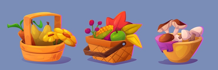 Vetor grátis cesto de frutas e legumes de outono com colheita