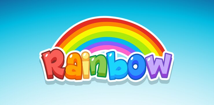 Vetor grátis céu do fundo com arco-íris da palavra em muitas cores