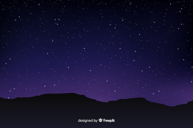 Céu noturno estrelado gradiente com montanhas Vetor Premium
