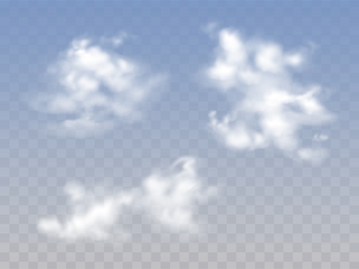 Vetor grátis céu nublado azul translúcido com nuvens fofas realistas