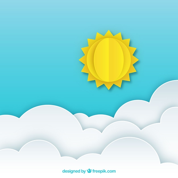 Vetor grátis céu nublado com o sol no estilo de papel