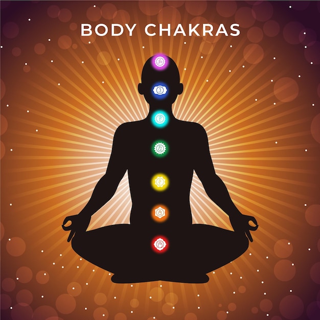 Vetor grátis chakras corporais com corpo e pontos focais