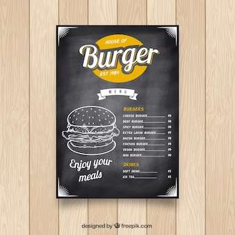 Chalkboard com menu de fast food e detalhes de cor
